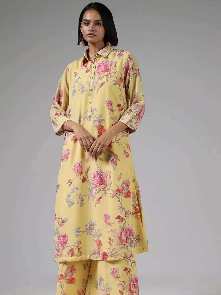 Vark Mustard Floral Printed Kurta and Palazzos