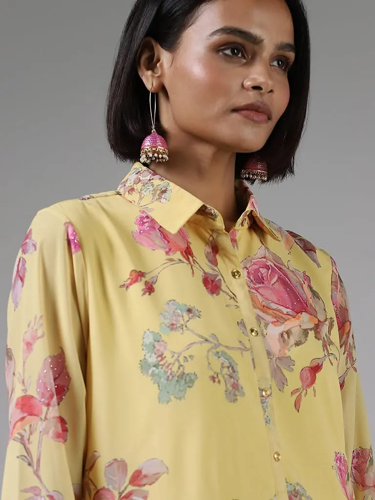 Vark Mustard Floral Printed Kurta and Palazzos