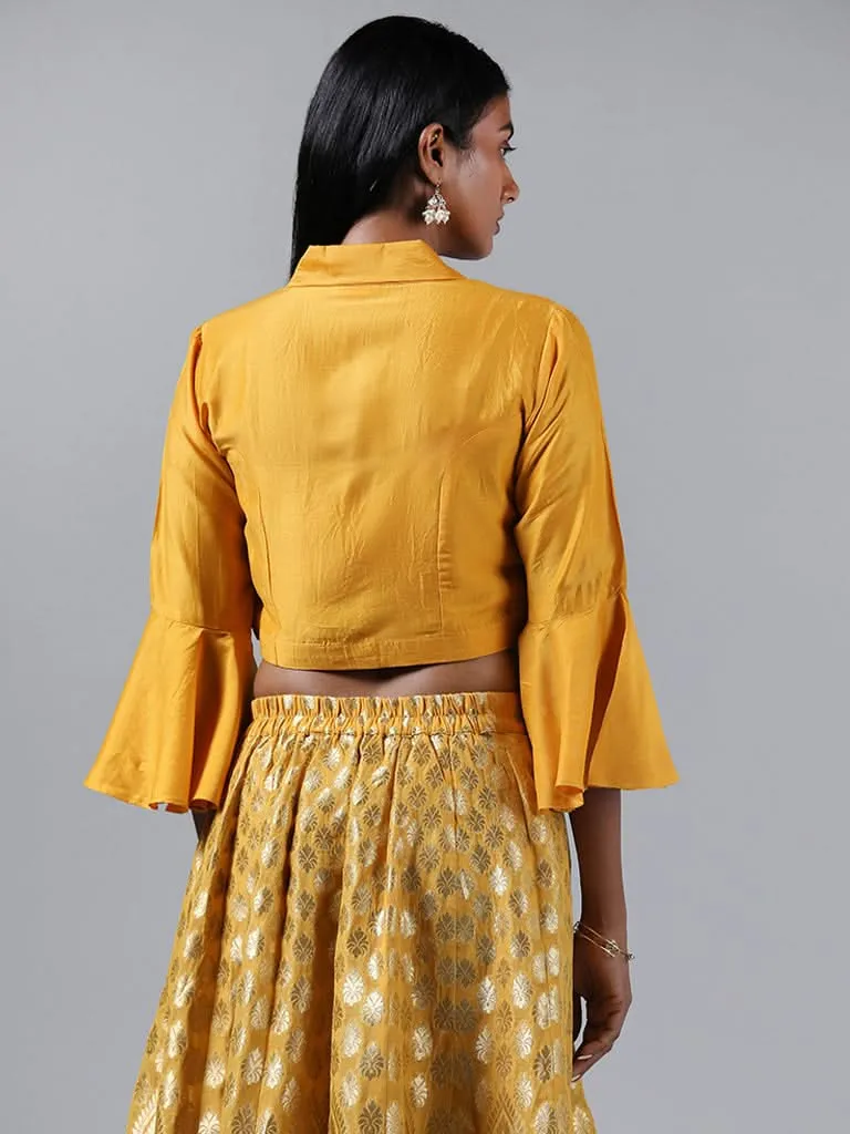 Vark Solid Mustard Buttoned Crop Top