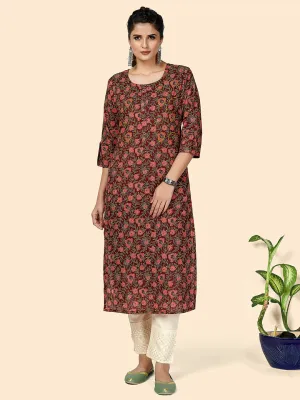 Women'S Printed & Sequience Work Straight Cotton Purple Stitched Kurta